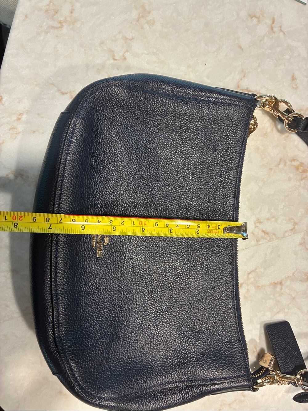 Coach NAVY BLUE Pebbled Leather Shoulder Bag with Gold Hardware Accent - Picture 10 of 11